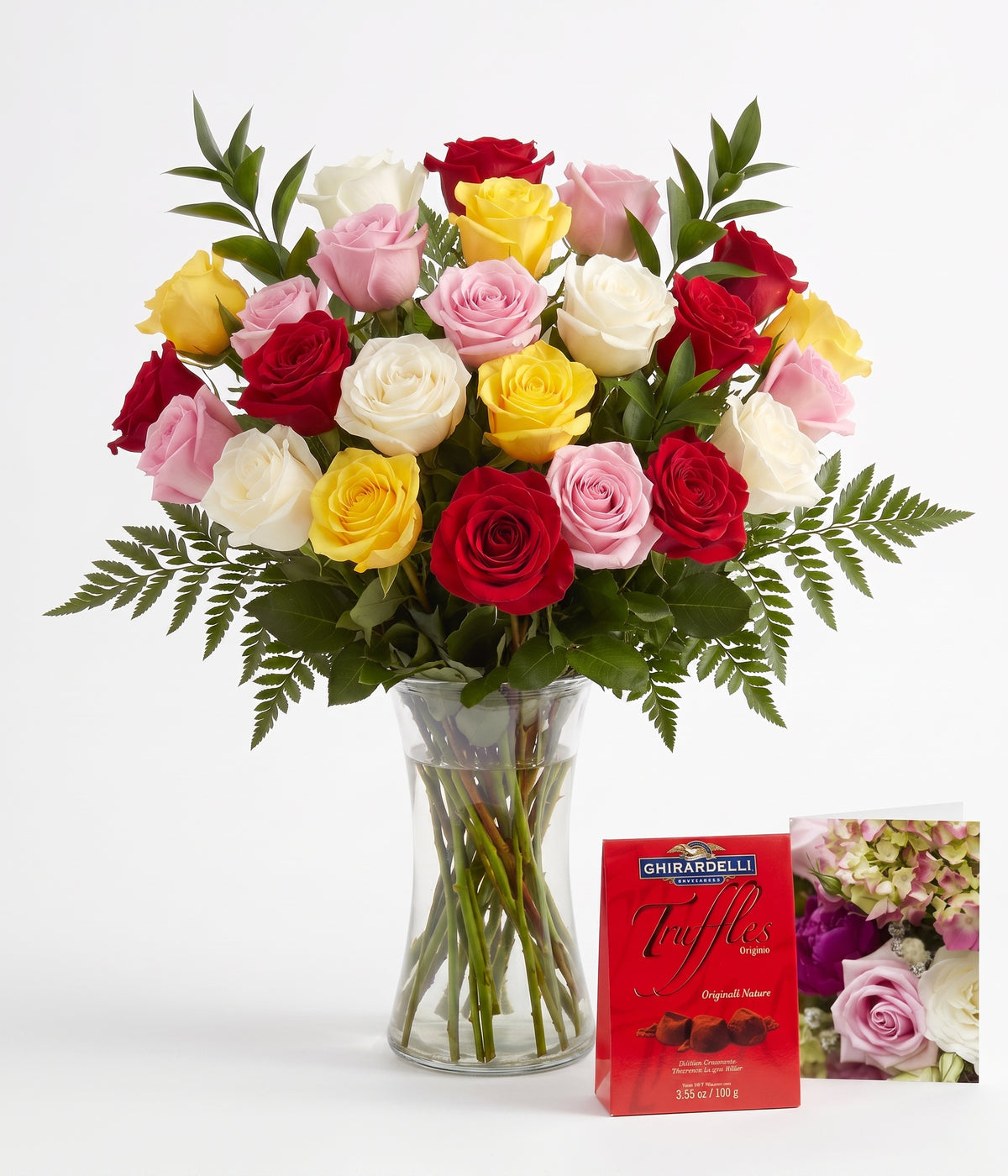 24 Assorted Roses with Truffles & Card