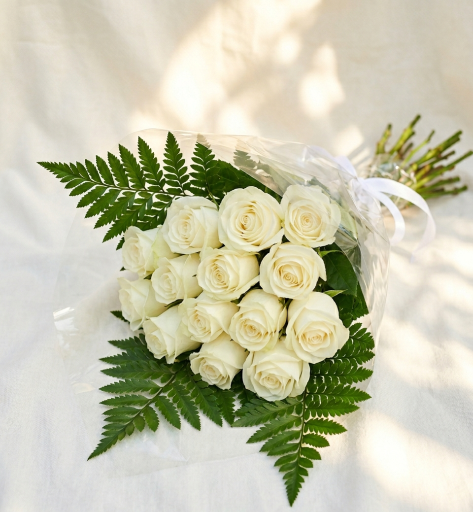 12 Snow Roses Bouquet