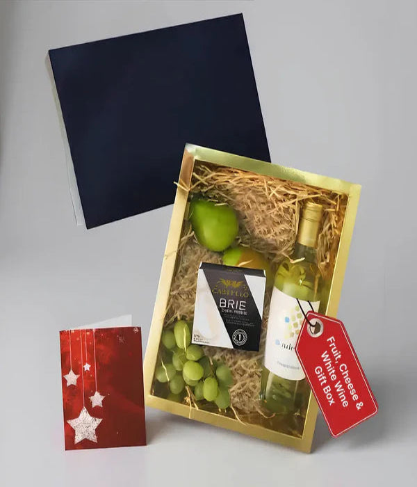Gourmet Fruit, Cheese, And Ivory Wine Gift Box