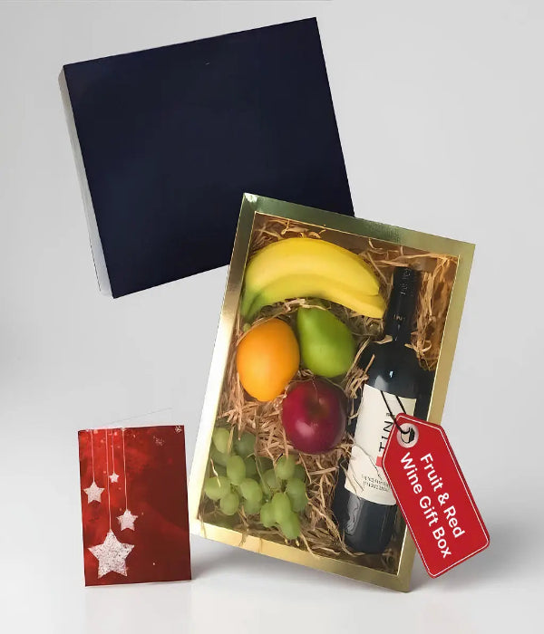 Gourmet Fruit And Deep Red Wine Gift Basket