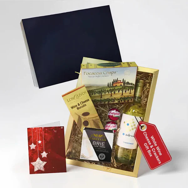 Gourmet Snow Wine, Cheese, And Crackers Gift Set Floral Design