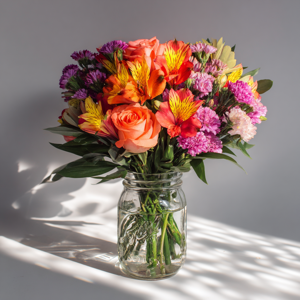 Warm Toned In Mason Jar Arrangement