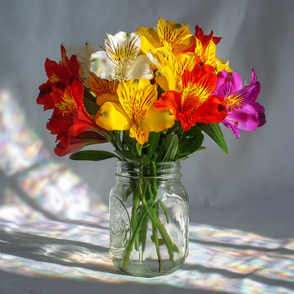 Colourful Alstroemeria In Mason Jar - 30 Blooms Floral Design