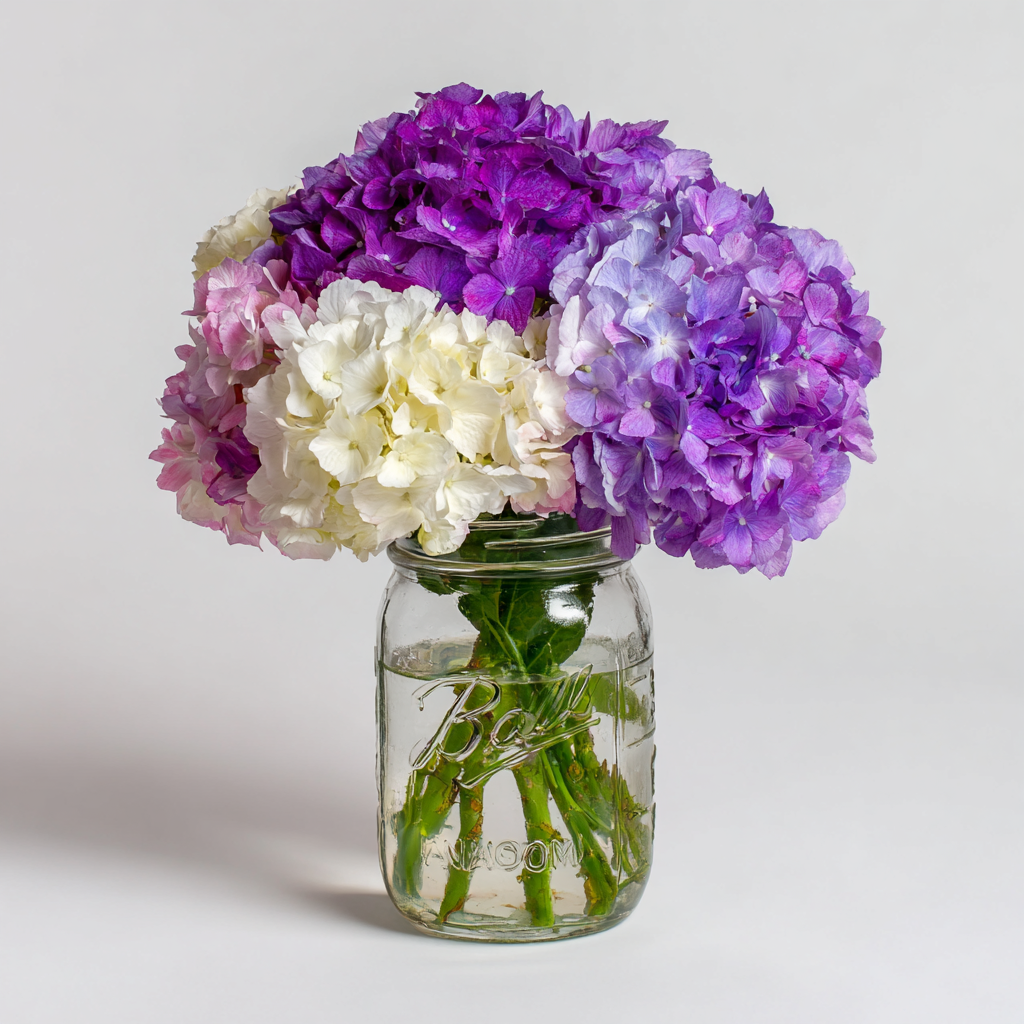 Rustic Mason Jar Hydrangea Bouquet