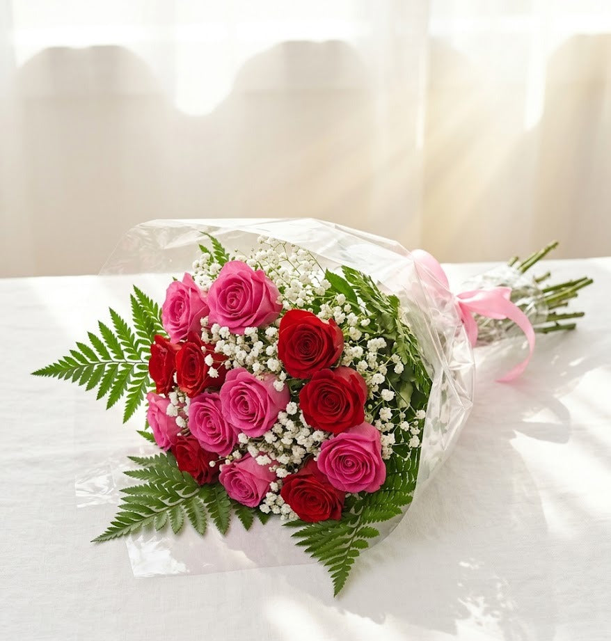 Soft Pink & Deep Red Rose Floral Design