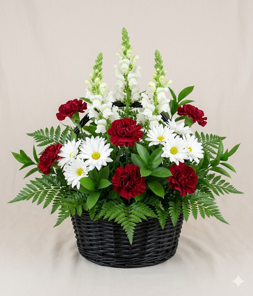 Deep Red & Pearl Funeral Arragement