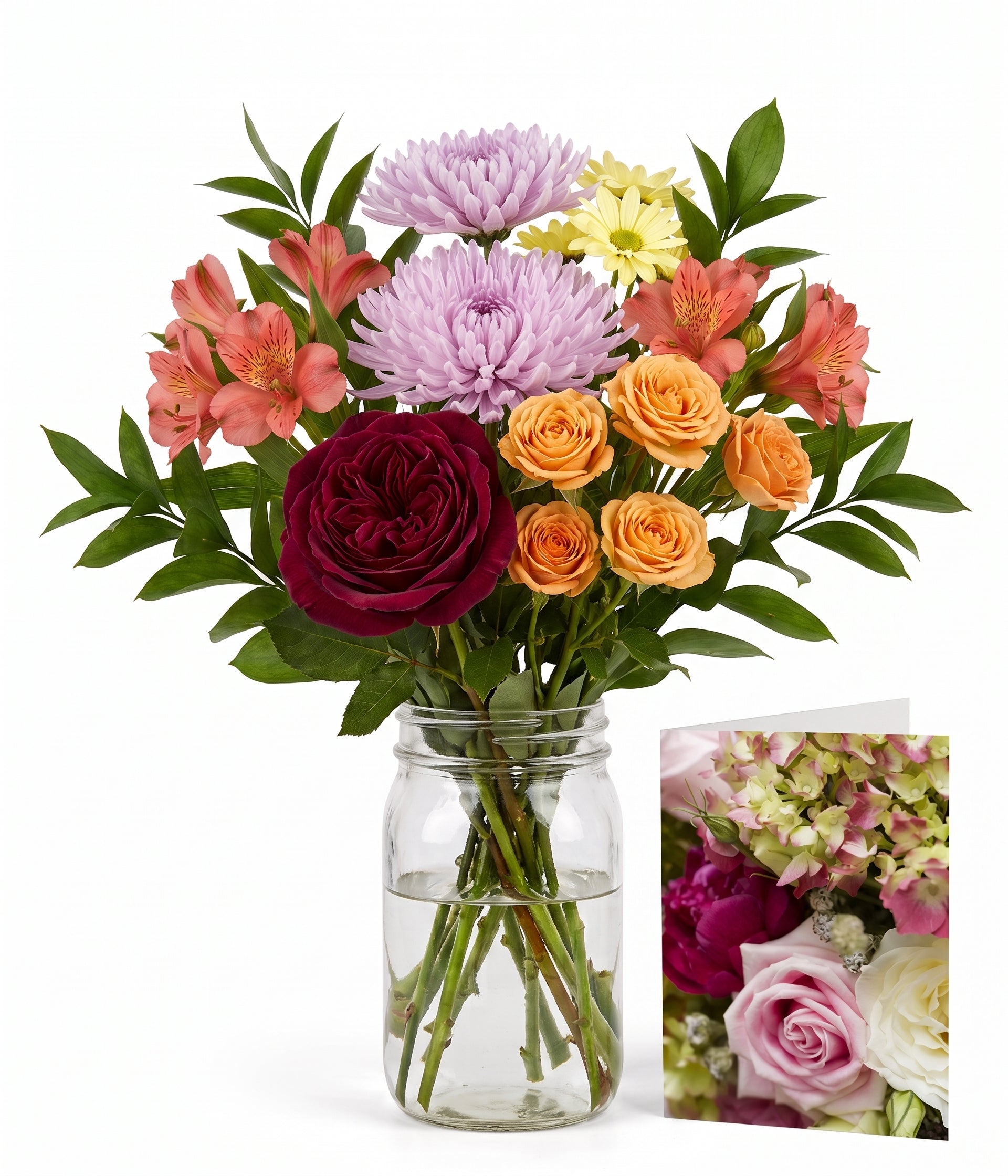 Custom Designed Mason Jar Arrangement 2 Blooms