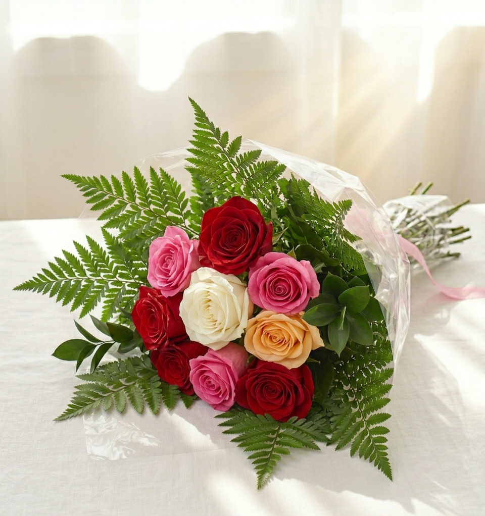 Half Dozen Roses With Mixed Colours Blooms