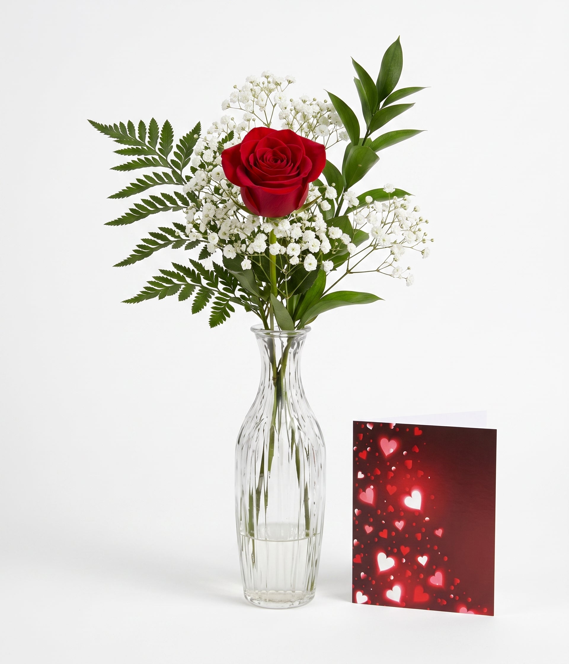 Solo Deep Red Rose & Card Floral Design