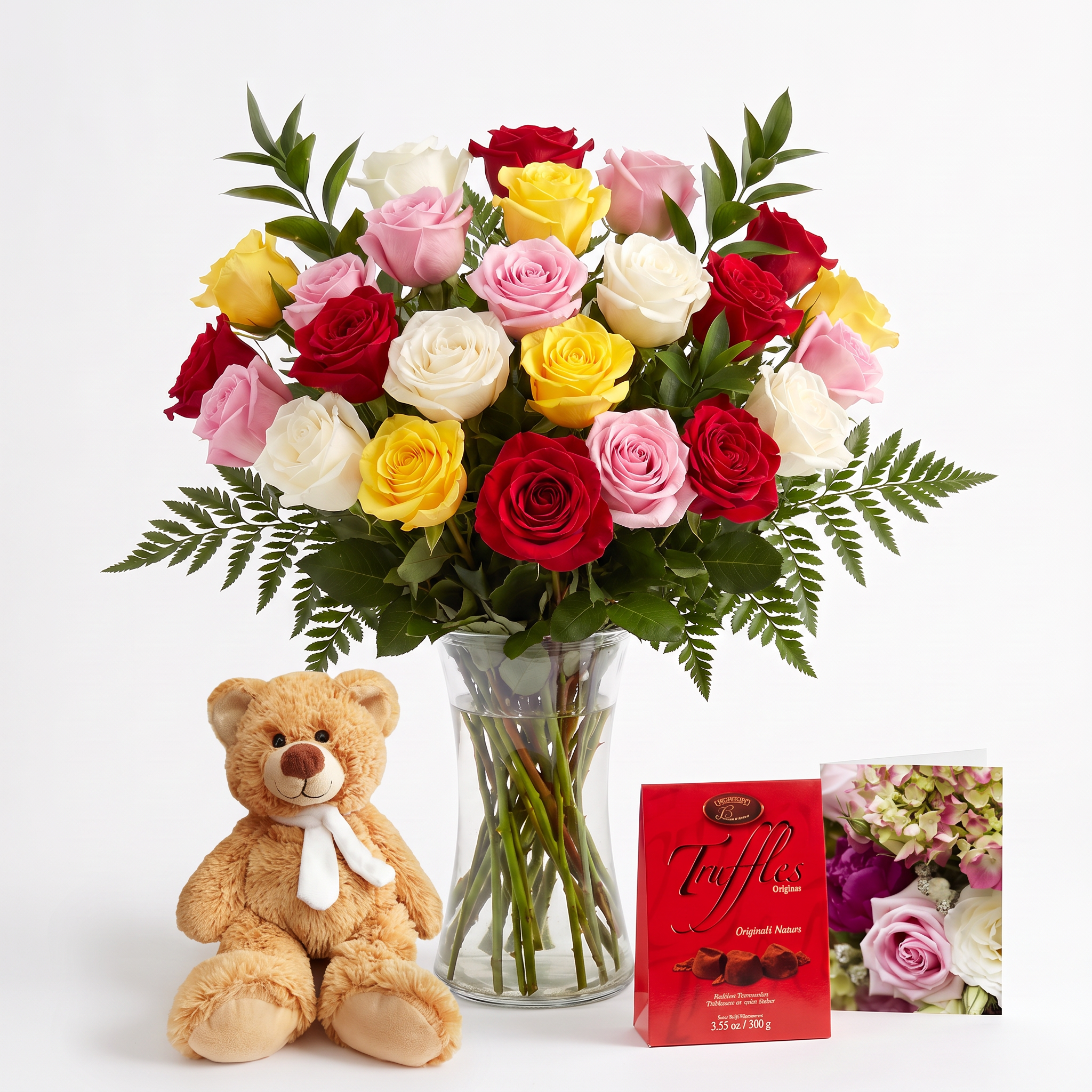 24 Assorted Roses & Gift 2 | Truffles, Teddy & Card Floral Design