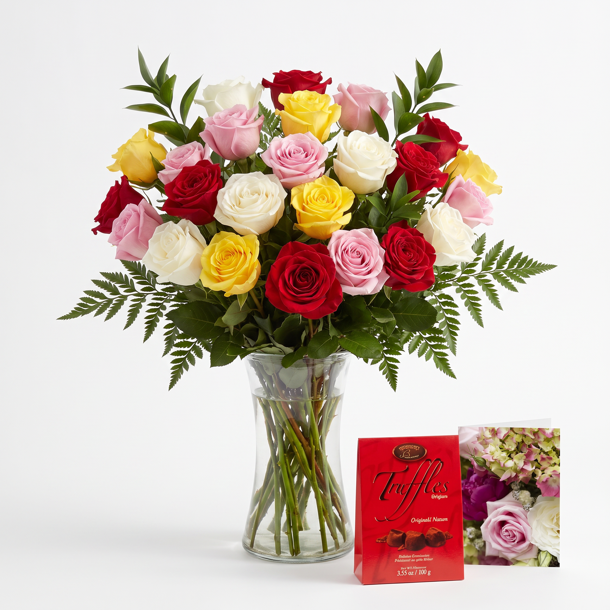 24 Assorted Roses & Gift | Truffles & Card Floral Design