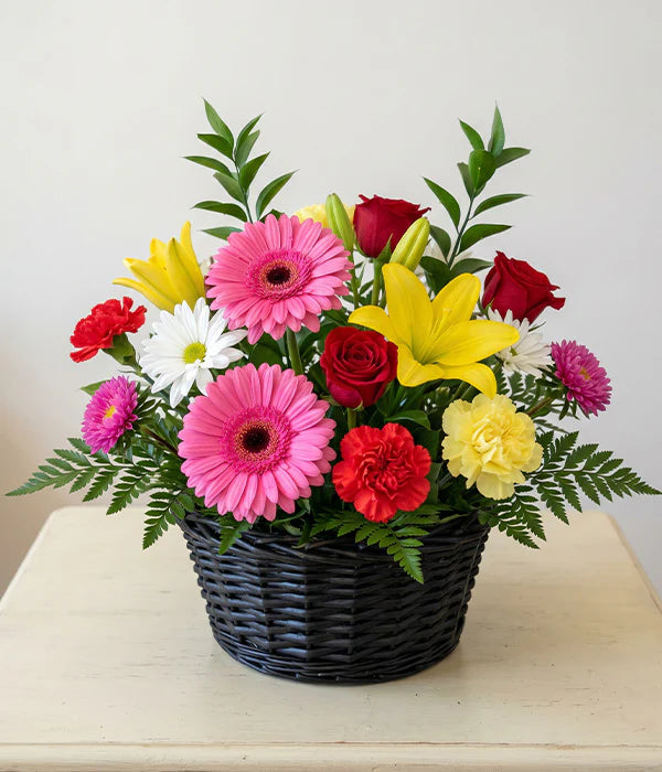 Vibrant Floral Joy Gift Basket Bouquet