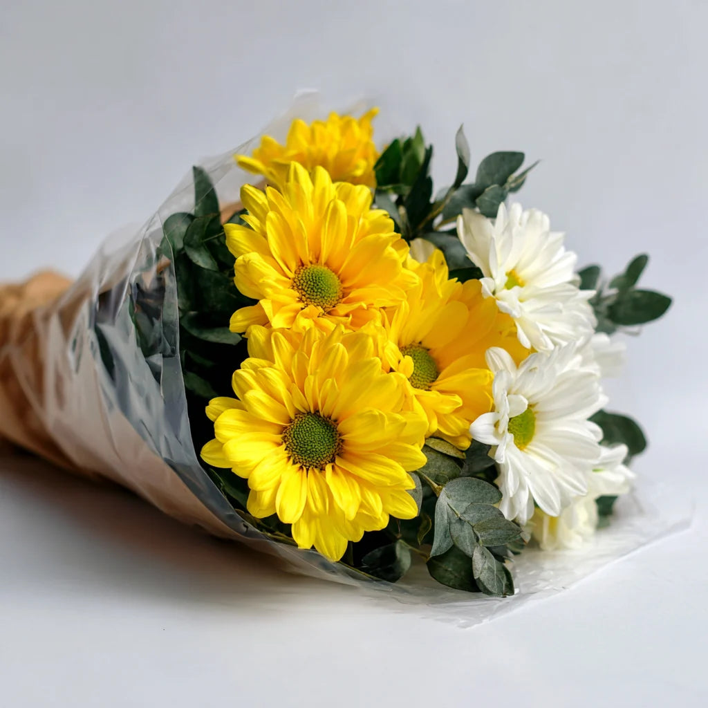 Happy Sunshine And Snow Daisy Arrangement