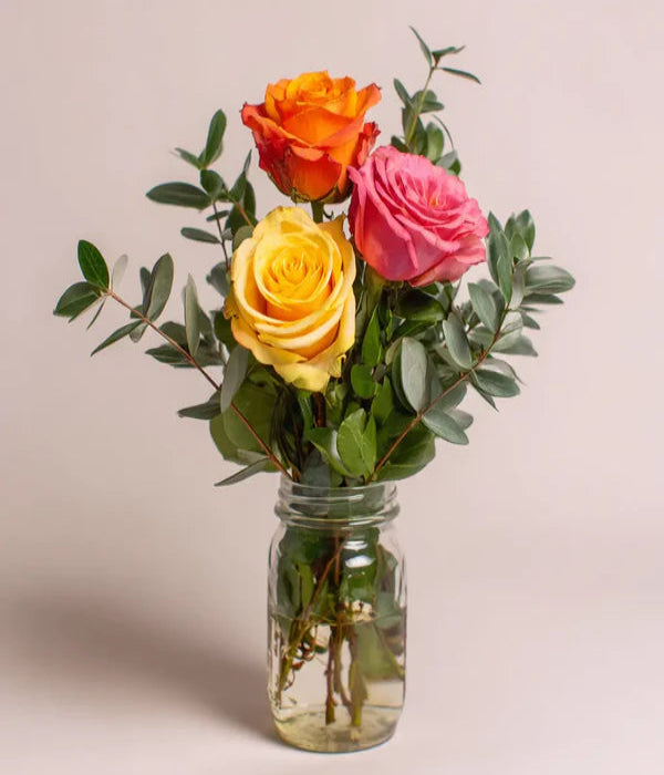 Trio Of Roses In Mason Jar