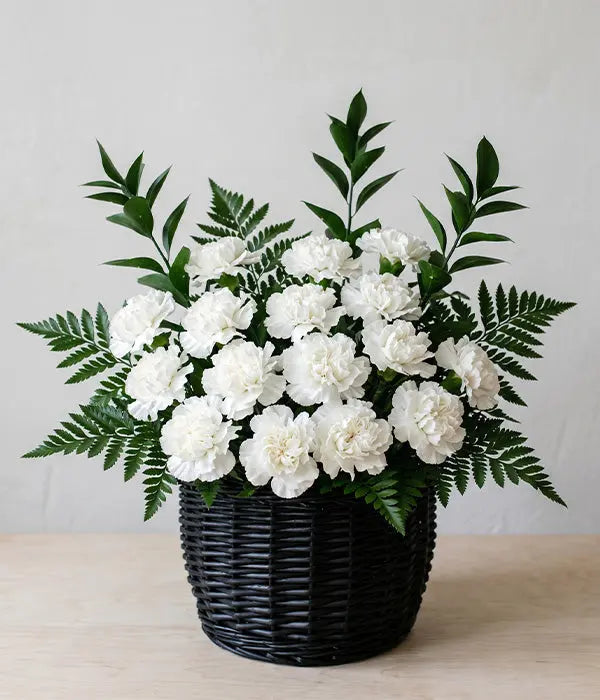 Ivory Sympathy Flower Basket Arrangement