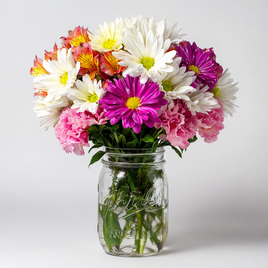 Romantic Mason Jar Flower Arrangement Blooms
