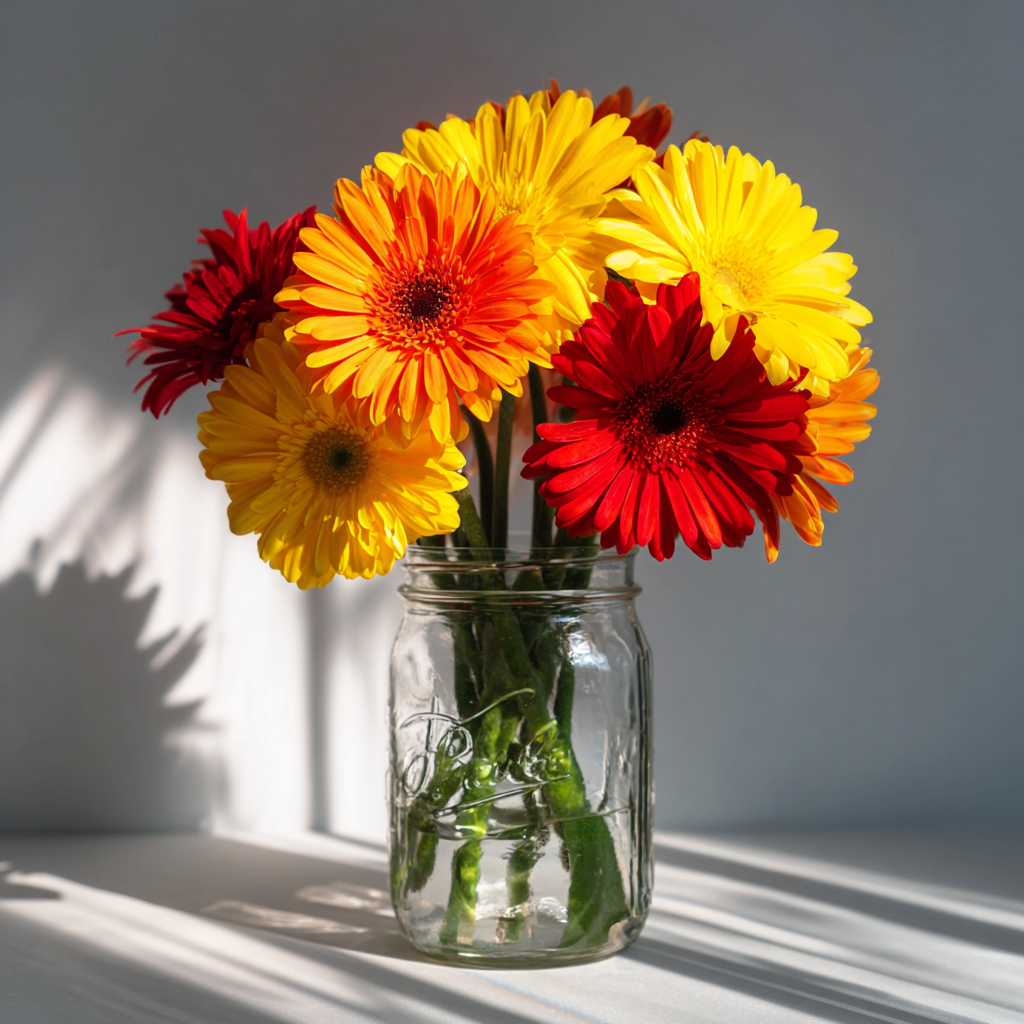 Gerbera Daisies In Rustic Mason Jar Bouquet