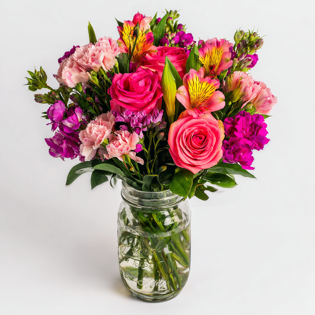 Blush Fun In Mason Jar Arrangement