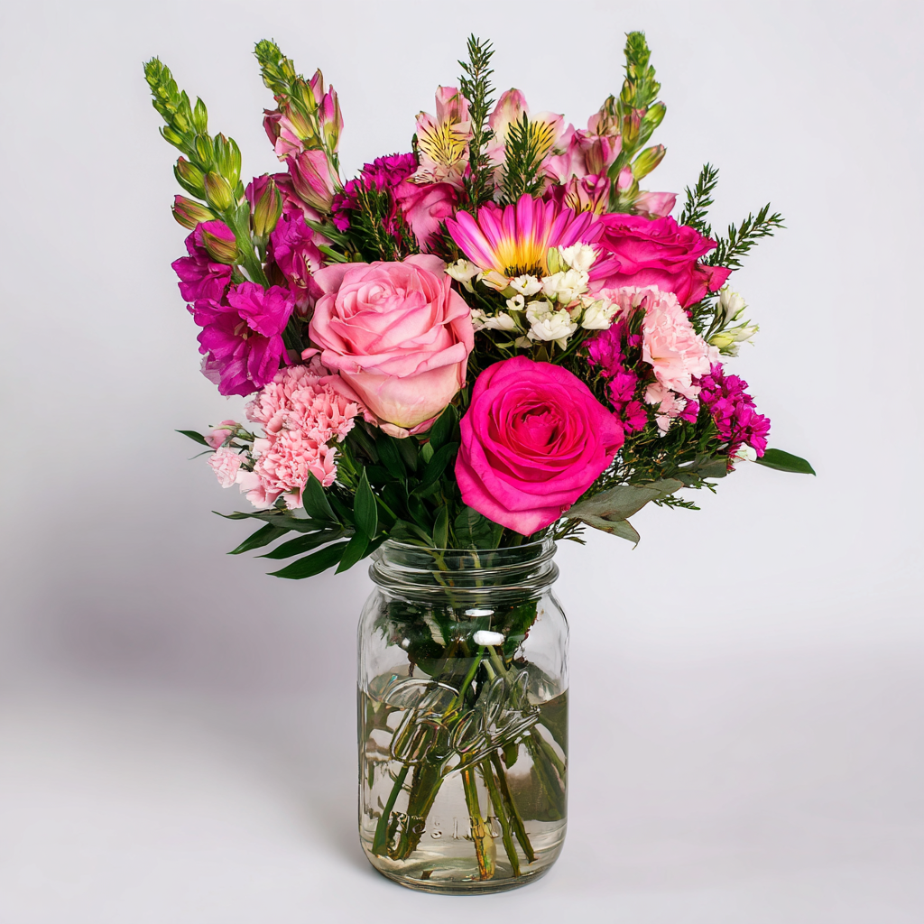 Blush Fun In Mason Jar Arrangement