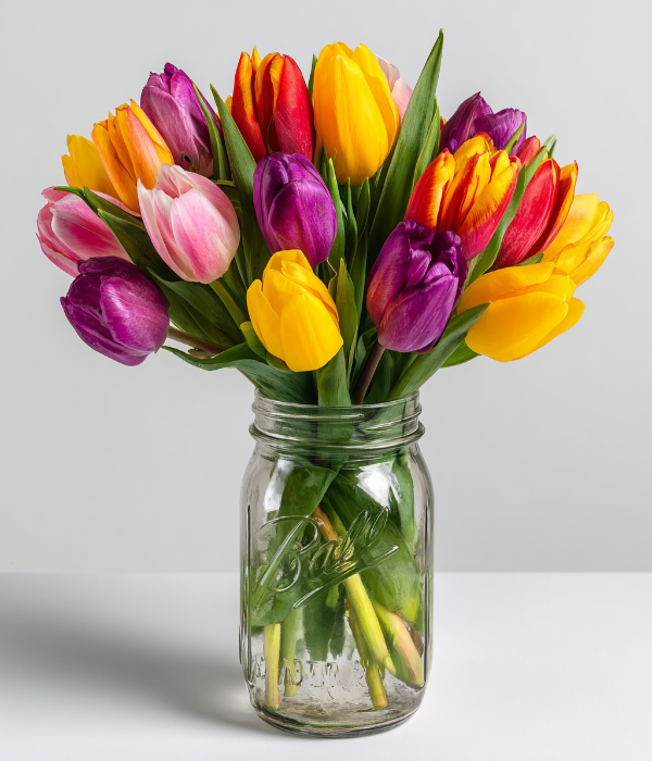 Spring Tulips in Rustic Mason Jar