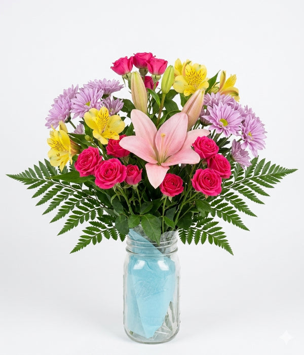 Spring Floral Mason Jar Arrangement Blooms