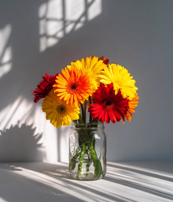 Gerberas dans un bocal rustique