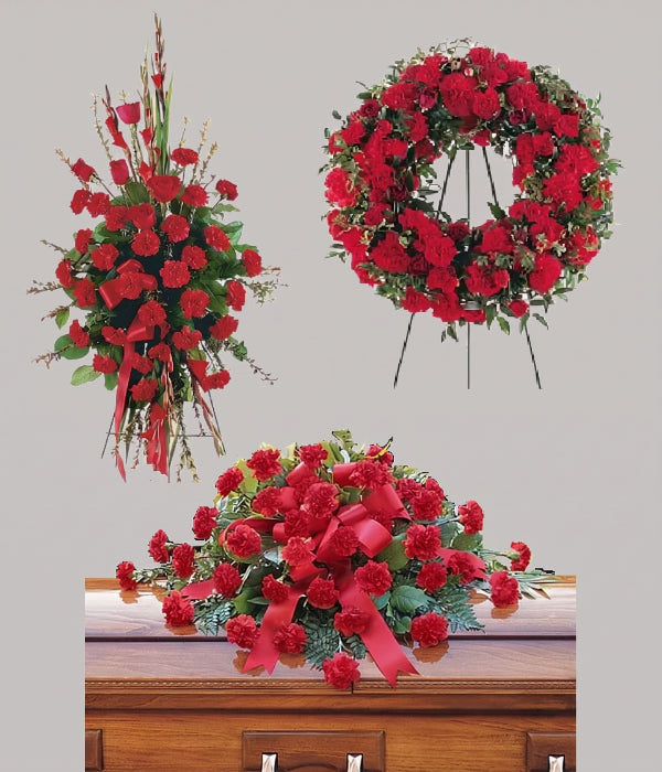 Classic Deep Red Rose Funeral Arrangement Package 1