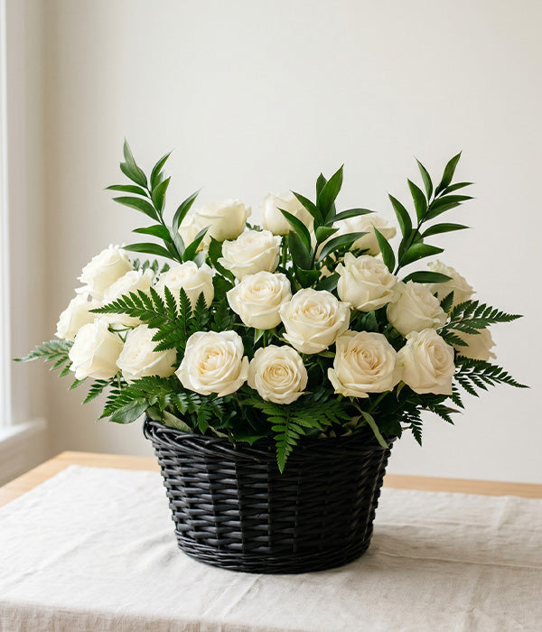 White Rose Flower Basket