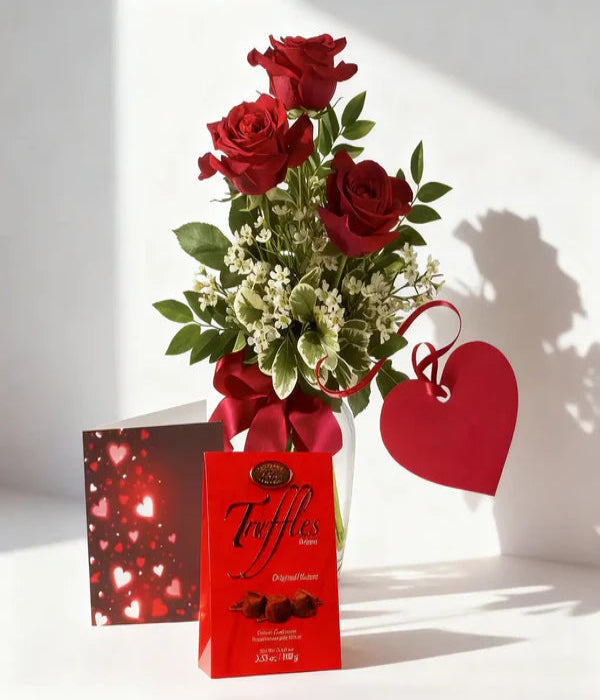 Coffret Cadeau Luxe Roses et Truffes au Chocolat Gourmet
