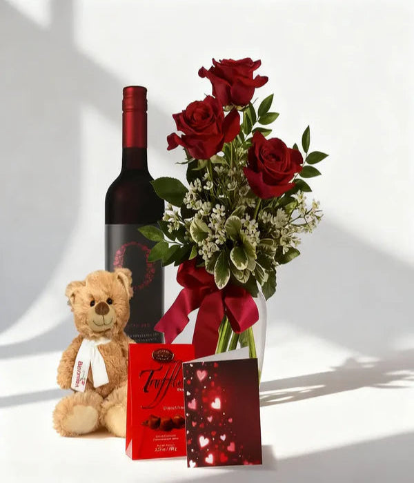 Coffret cadeau de luxe Roses et Vin