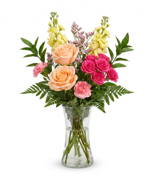 Arrangement de roses de jardin blush 