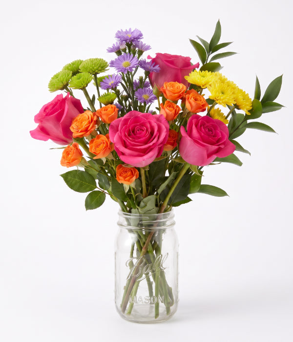 Bocal Mason Rose & Chrysanthème Jardin Lumineux