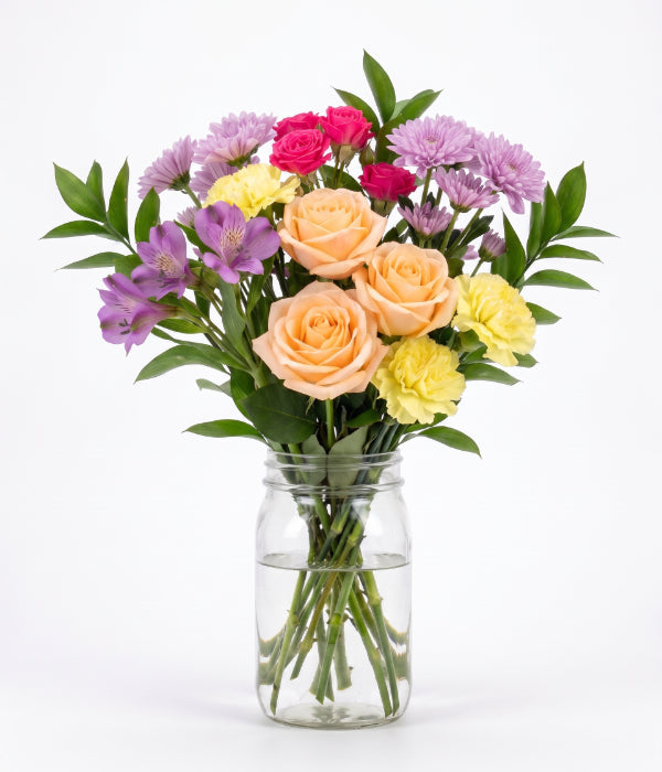 Bouquet Pêche Roses & Alstroemerias